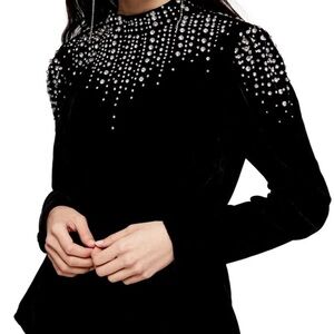 Topshop Womens Velvet Embellished Top